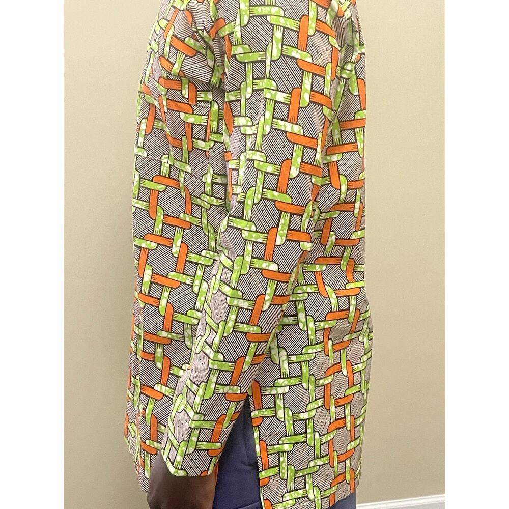 Brown & Burnt Orange Men Long Sleeve African Print Collar Shirt